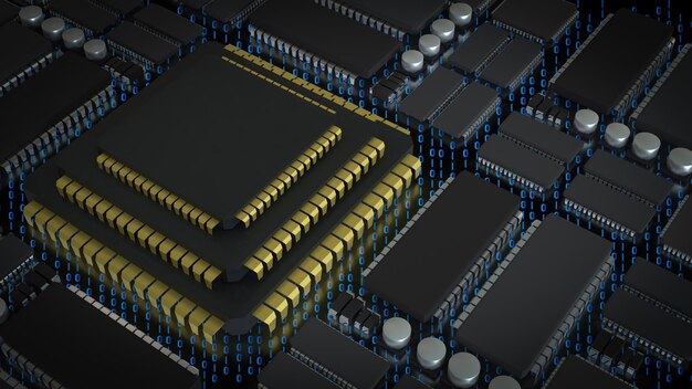 El chip para tecnología o concepto de TI Rendering 3D