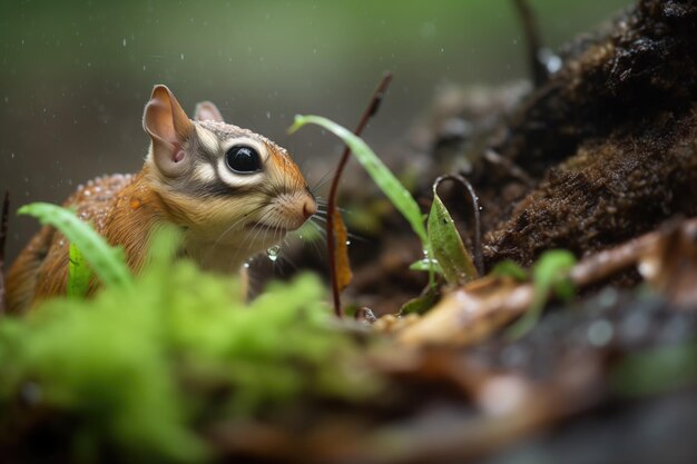 Foto chipmunk adicionando folhas à tocha impermeável