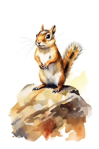 Chipmunk-Aquarell-Clipart niedlich isoliert auf weißem Hintergrund mit generativer KI-Technologie