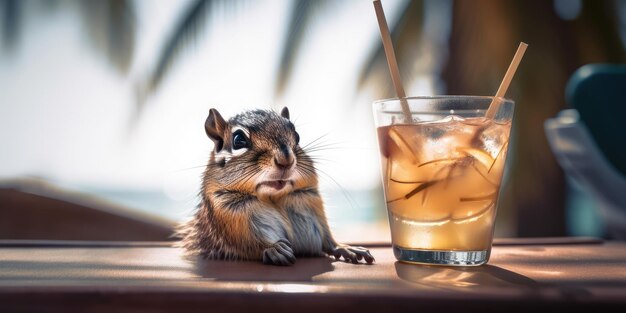 Chipmunk ist im Sommerurlaub im Badeort und entspannt am Sommerstrand