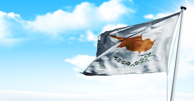 chipre acenando bandeira de renderização 3D, em um fundo de céu azul. - imagem