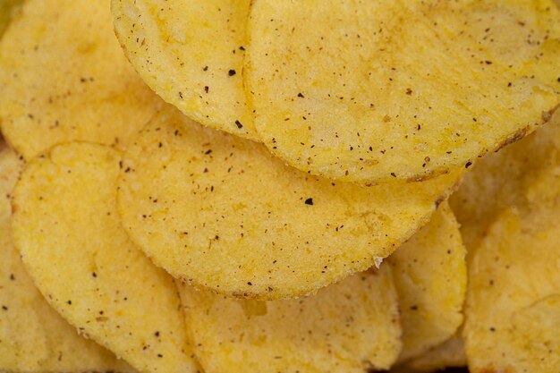 Chips de cerca La textura de las papas fritas