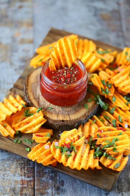 Chips corrugados con especias y salsa