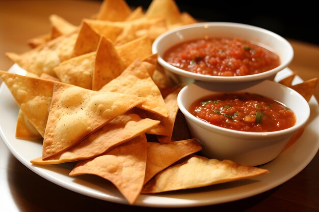 Chips de tortilla caseiros e salsa