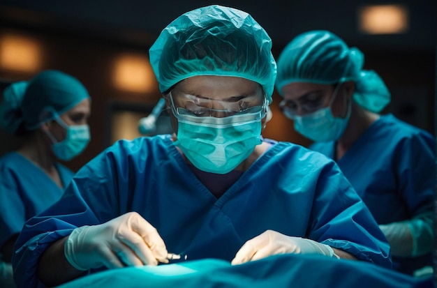 Chirurg, der eine kosmetische Operation im Operationssaal eines Krankenhauses durchführt Chirurg in Maske mit Loupe