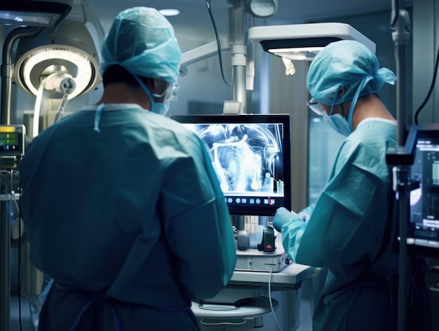 Chirurgen arbeiten im Operationssaal mit Röntgenbildern