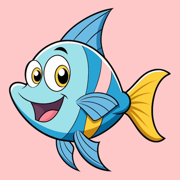 chirurgischer Fisch, süßer, lustiger Cartoon, Kawaii Clipart, farbenfroher Aquarell, Aufkleber mit Meerestieren, Illustration
