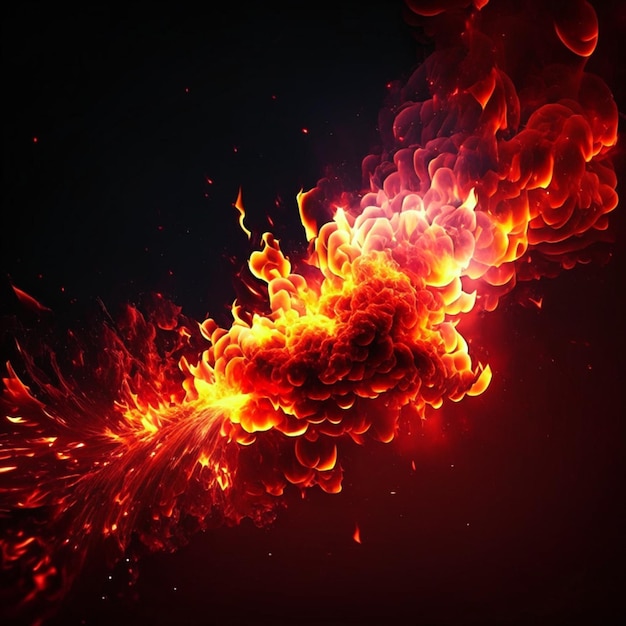 Las chispas ardientes y rojas vuelan desde el gran fuego.