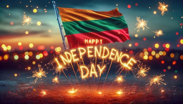 Foto las chispas artesanales feliz día de la independencia antes de la bandera de lituania una celebración brillante