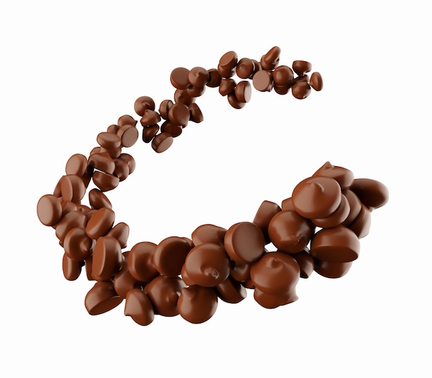 Chispas de chocolate en forma de luna creciente ilustración 3d