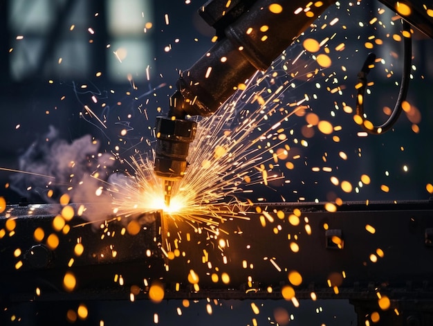 Foto las chispas que vuelan en el proceso de soldadura industrial