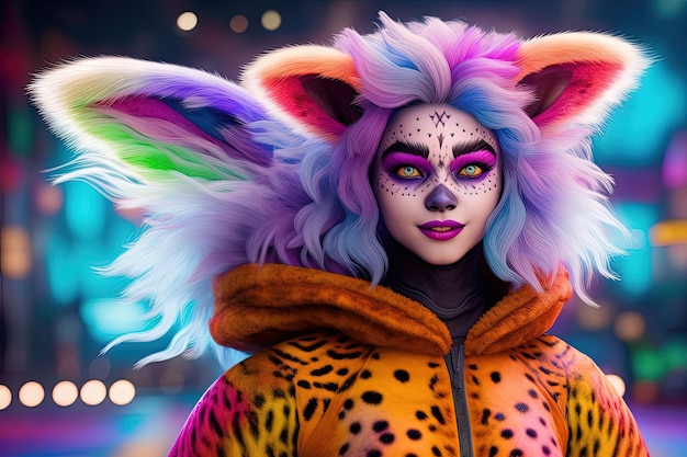 chita cores do arco-íris orelhas grandes fofo alienígena humano animal híbrido ilustração generativa ai