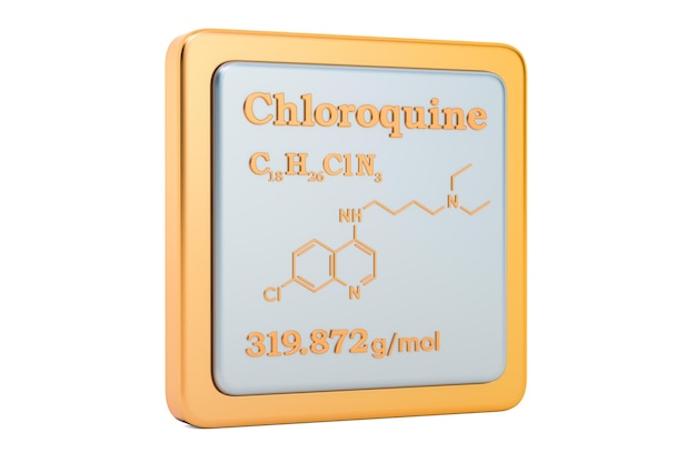 Chloroquin-Symbol chemische Formel Molekülstruktur 3D-Rendering