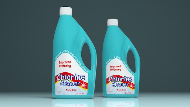 Chlorreiniger Plastikflaschen 3D-Darstellung