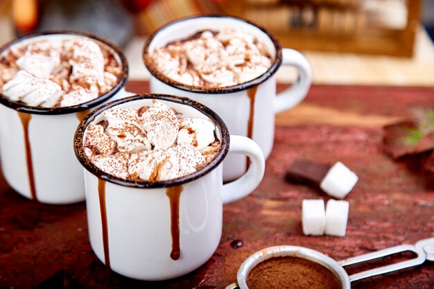 Chocolate caliente con dulces de malvavisco