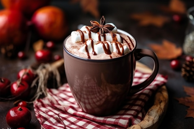 chocolate caliente en una taza de cerámica