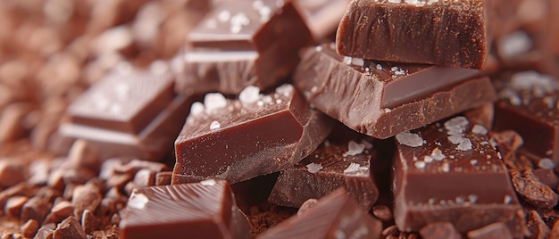 Chocolate de sal marinho gourmet em close-up com cacau escuro