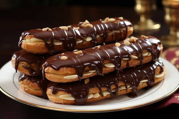 Chocolate Eclairs con Hazelnut Drizzle Decadencia Divina ¿Qué es esto?