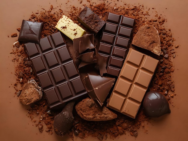 Foto chocolate espalhado no centro isolado em branco