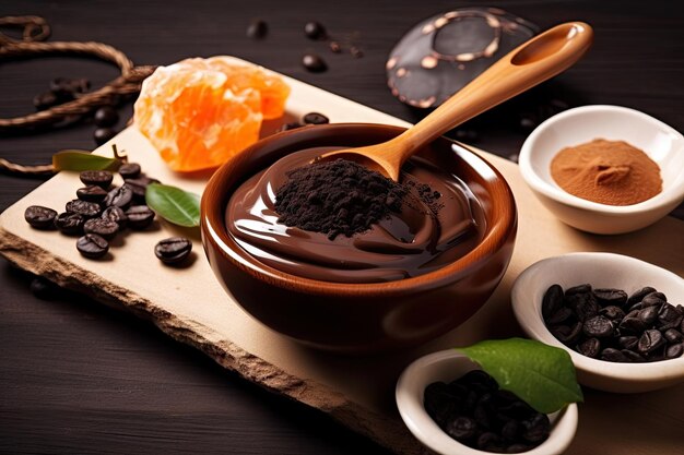 Chocolate facial com ingredientes como frutas e especiarias incorporados à máscara