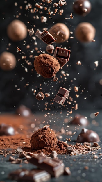 chocolate flotando en el aire
