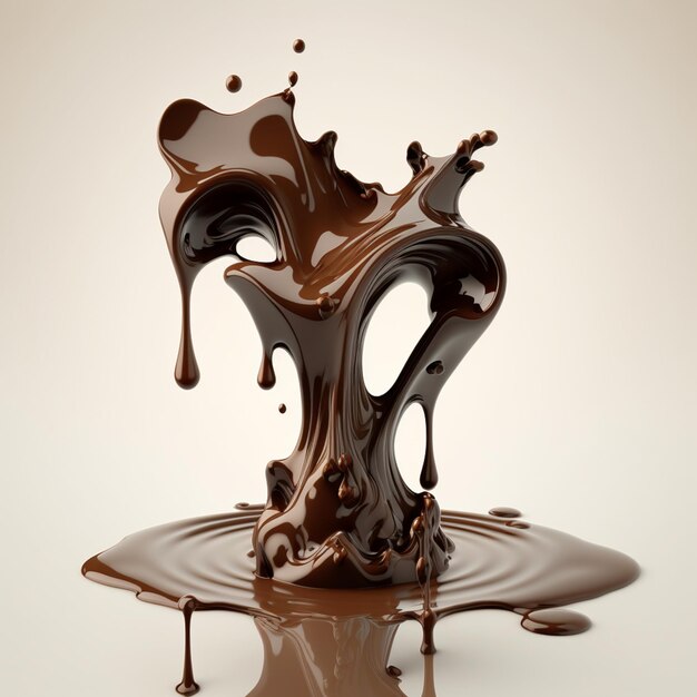 El chocolate fluye por una superficie blanca con un fondo blanco generativo ai