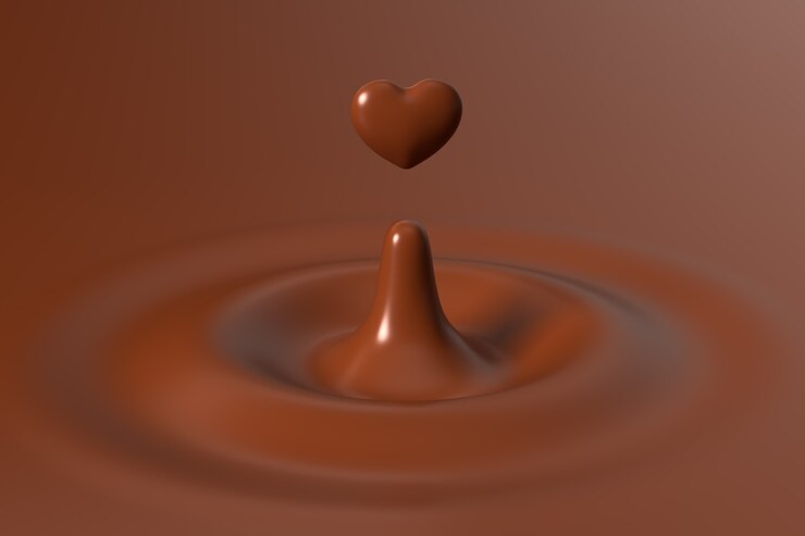 Chocolate en forma de corazón que se levanta de las ondas de chocolate