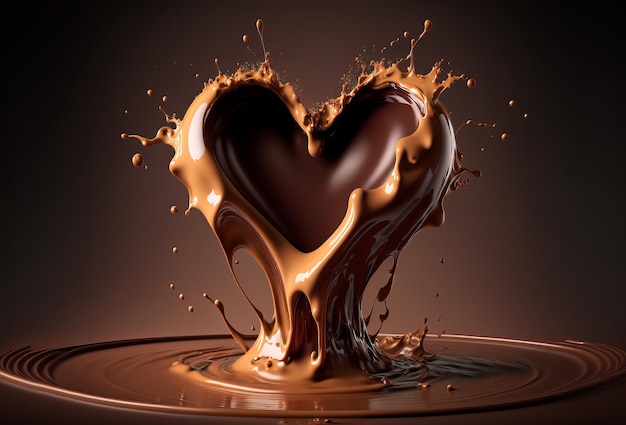 Chocolate heart splash Flüssige Schokolade in Form eines Liebesherzens Generative ai