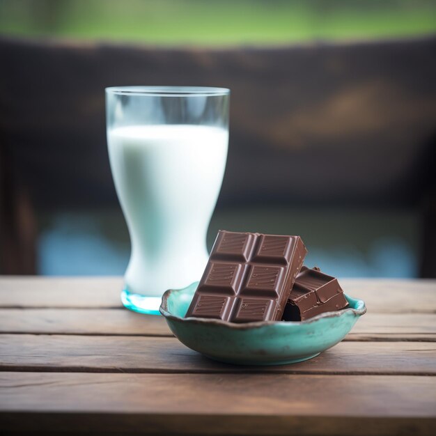 chocolate y leche en la mesa de madera imágenes de ilustración de fondo generadas por AI