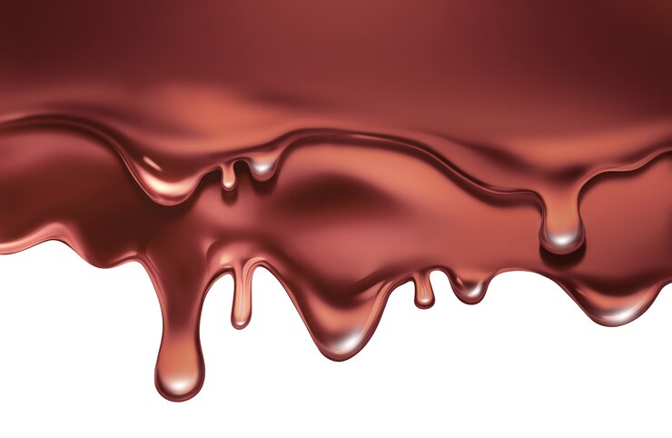 Foto chocolate líquido esvoaçante no fundo branco
