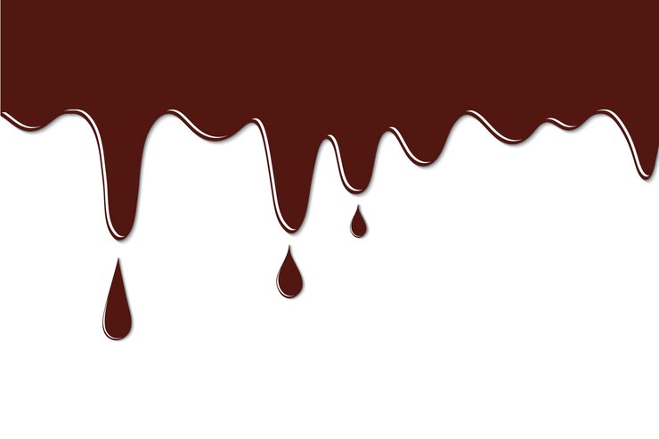 Foto chocolate marrón oscuro goteo y flujo fondo blanco con espacio de copia