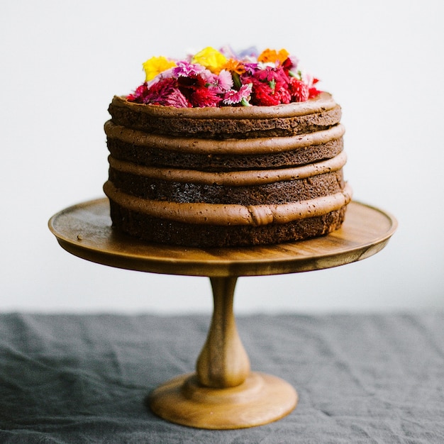 Chocolate con pastel de frutas