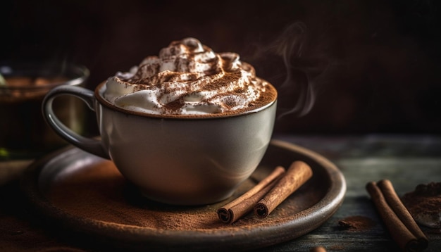 Chocolate quente com chantilly e especiarias gerado por IA