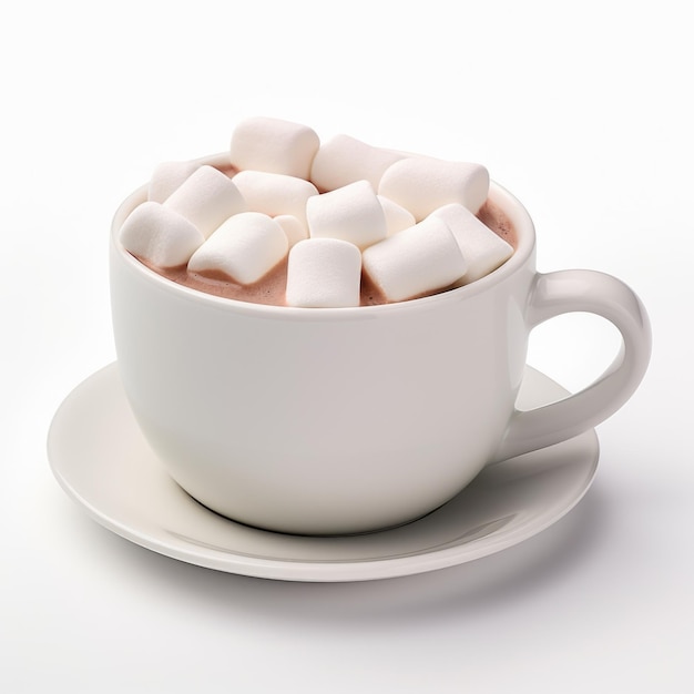 Chocolate quente de marshmallow isolado em fundo branco IA generativa