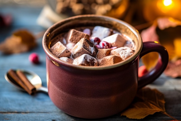 chocolate quente em uma caneca de cerâmica