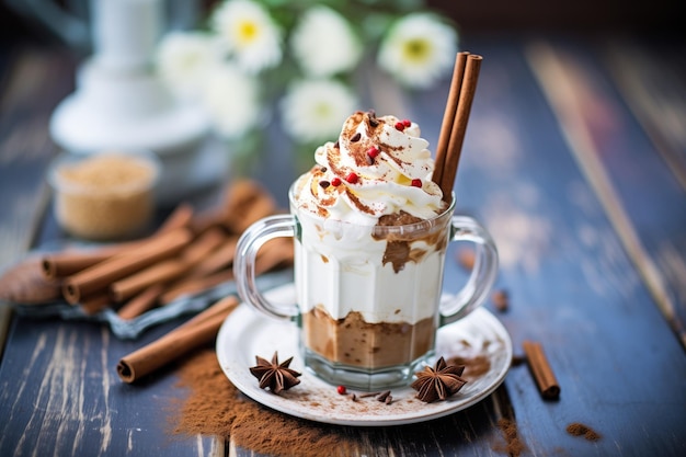 Chocolate quente mexicano com chantilly e pau de canela