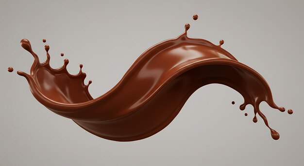 Chocolate quente salpicando em forma de curva renderização 3D