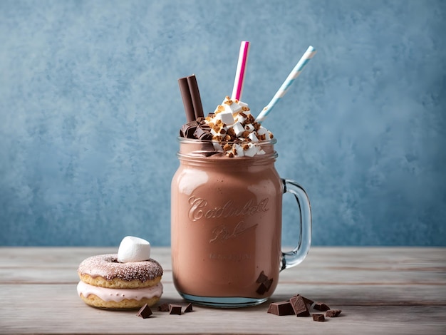 Foto chocolate y rosquillas con batido de leche extremo