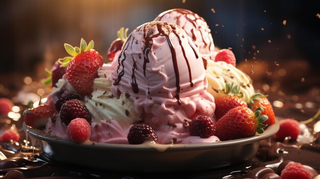 Chocolate de vainilla y helado de fresa