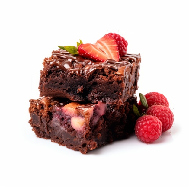 Chocolate vibrante, fatias de brownie de morango, foto real em 8k.