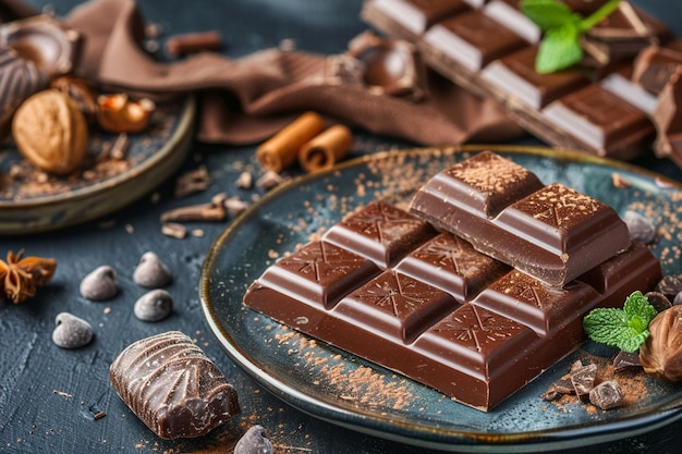 Chocolates en cacao en un plato desde el frente