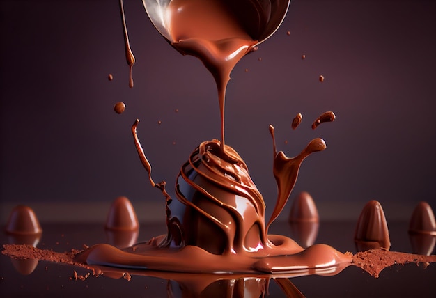 Chocolates caindo no chocolate de cacau líquido Gerar Ai