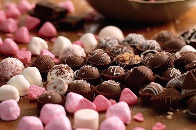 Chocolates esparcidos sobre una mesa IA generativa
