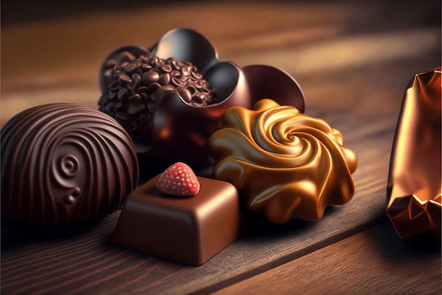 Los chocolates están dispuestos en una variedad generativa ai