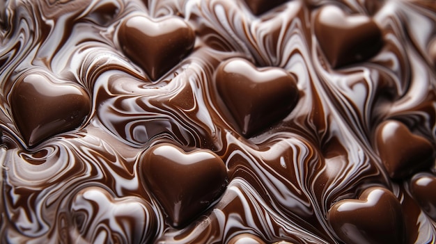 Los chocolates en forma de corazón giratorios son un fondo decadente para las delicias gourmet de las tiendas de confitería o