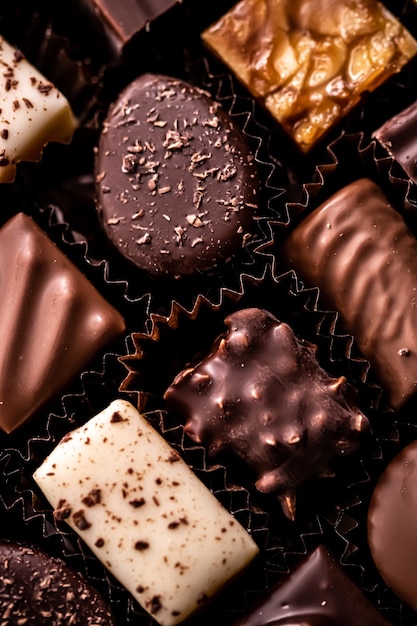 Chocolates suizos en caja de regalo varios pralinés de lujo hechos de chocolate negro y con leche orgánico en chocolate ...