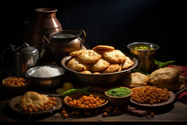 Chole bhature diseñado en un entorno rústico con tradiciones