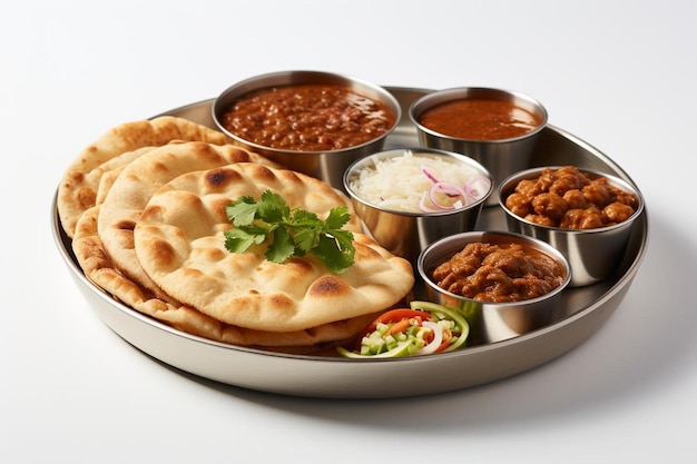 Chole Bhature Platter Street Food Delight Em fundo branco Fotografia de imagem de Chole Bhatre