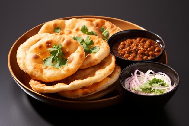 Chole Bhature Platter Street Food Sensation Em fundo branco Fotografia de imagem de Chole Bhatre