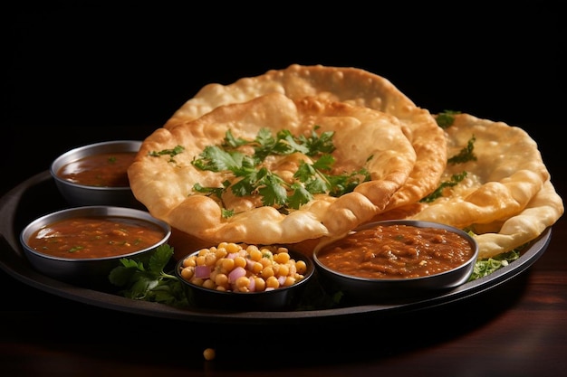 Chole Bhature Trio Culinary Delight Melhor fast food Chole Bhatre fotografia de imagens